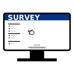 Image of computer screen displaying "Survey" banner at the top and a list of unreadable questions. A cursor icon hovers in the middle of the screen.